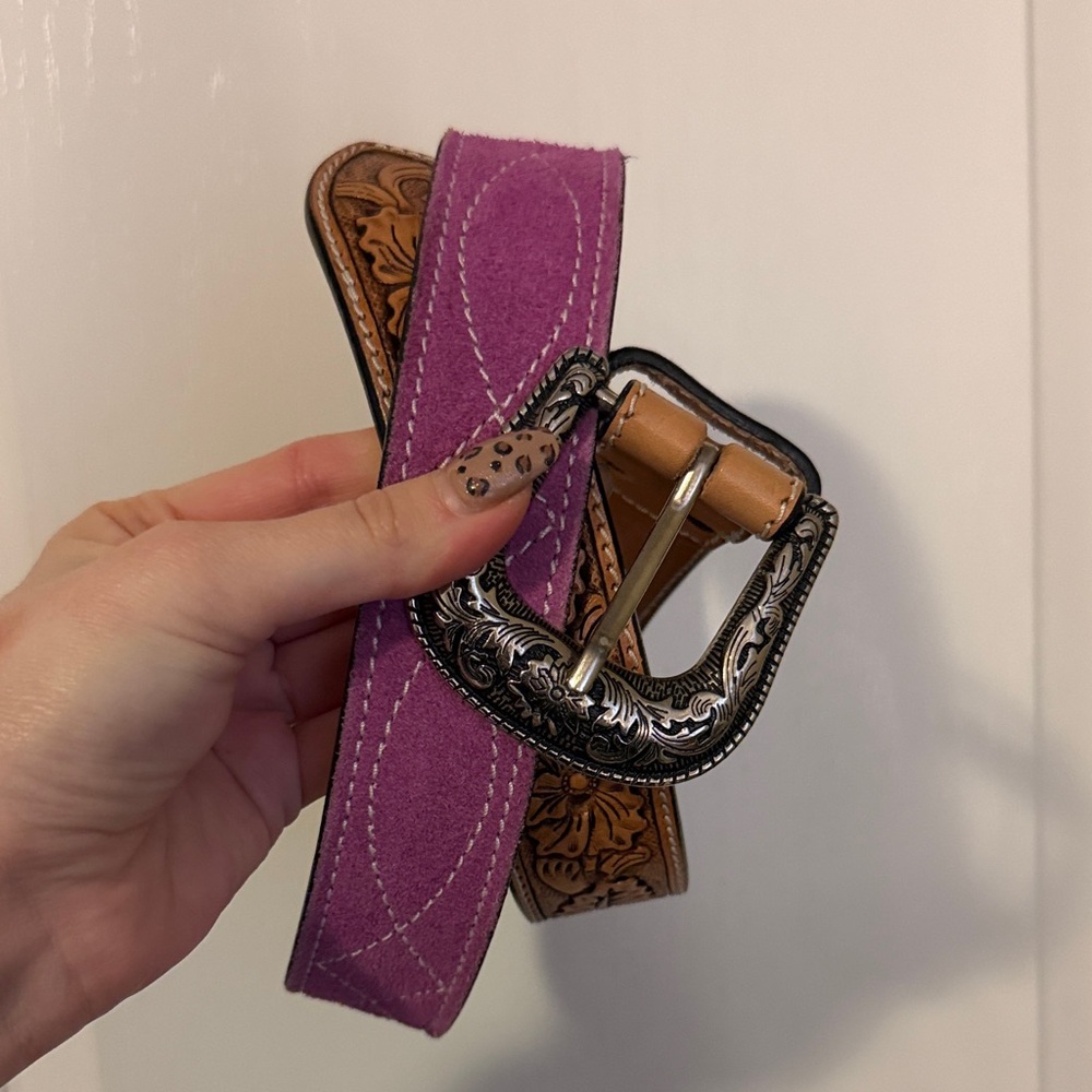 Pink American Darling suede 100% real leather stitch belt